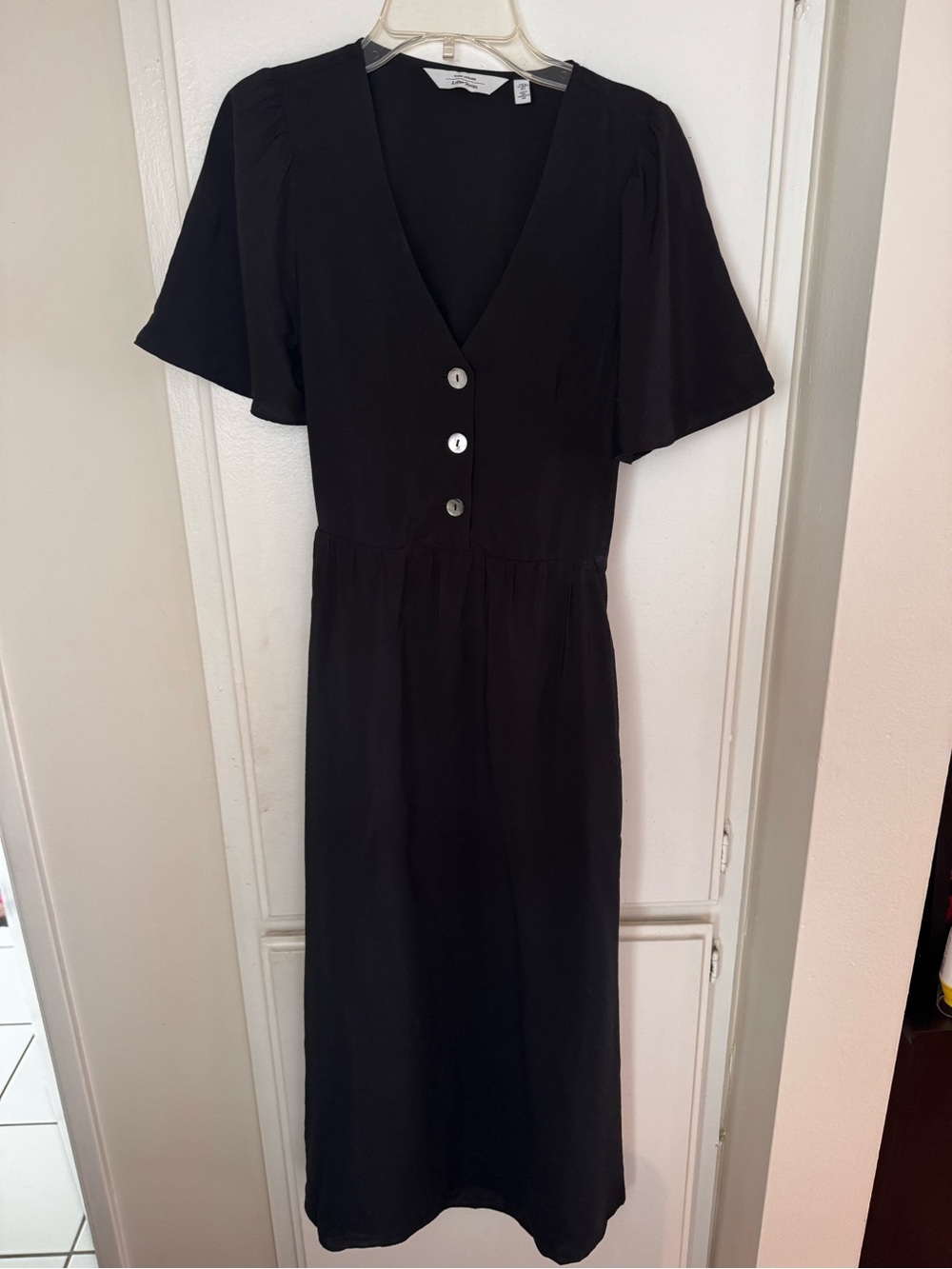& Other Stories Black V-Neck Button Midi Dress